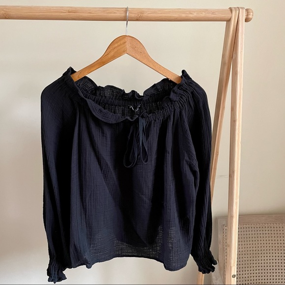 Zara Gauze Off the Shoulder Ruffle Top in Black - S - Picture 1 of 4